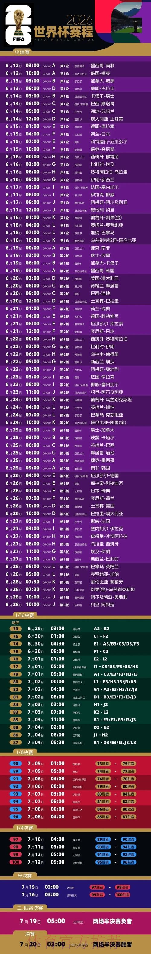 2026世界杯每日赛程高清版观看指南直播平台 2026世界杯每日赛程高清版观看指南直播平台